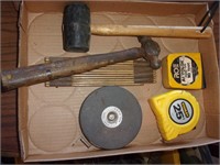 Box of Hammer, 100ft Tape Measure, Fold Up Ruler