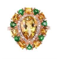 Natural Brazil Pear Citrine  & Green Topaz Ring