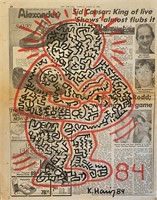 Keith Haring Original Newspaper drawing Certified