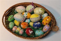 Basket of Decorative Wooden Eggs
