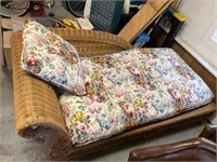 Wicker Lounger with Floral Cushion & Pillow