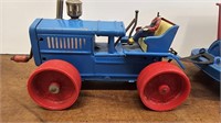Pressed Steel Wind Up Tin Toy Tractor and Trailer