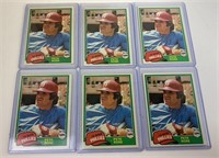 6- 1981 Pete Rose Topps Baseball Cards Lot