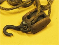 Antique Wood Pulley Block & Tackle