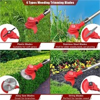 Cordless Weed Wacker  Battery String Trimmer (Red)