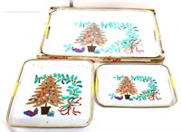 Lot of 3 vintage Christmas trays in org box