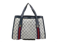 GUCCI GG Navy Blue Sherry Line Tote Bag