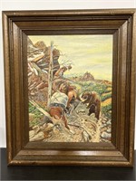 Signed vintage 1976 Wild West oil painting