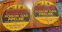 2 VINTAGE POISON GAS METAL SIGNS
