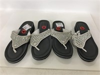 Two pairs of Goldtoe jeweled thong sandals
