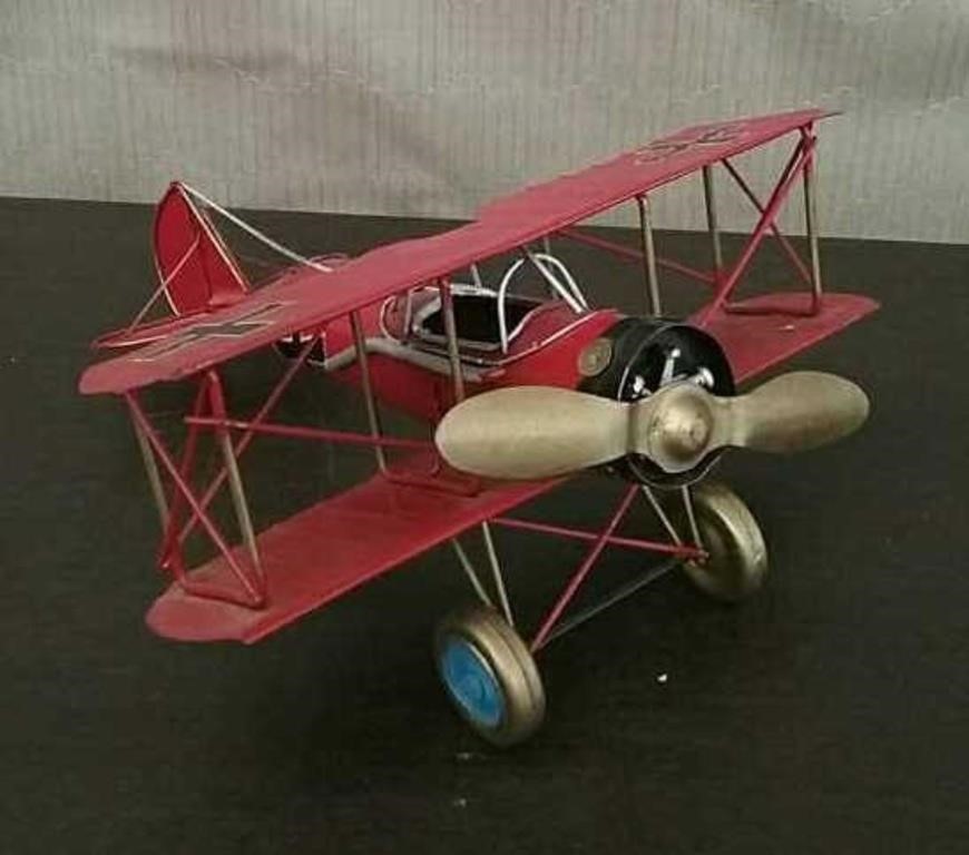 Box-Pressed Metal Red Baron WWI German Bi-Plane