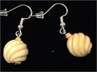 Sterling And Carved Ivory Earrings