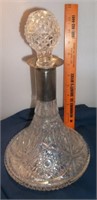 Vtg Pressed Glass Decanter w/ Silver