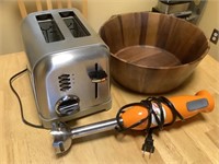 Toaster, Cuisinart smart stick, and wood bowl
