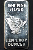 Vintage 10 Troy Oz .999 Fine Silver Bar