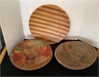 2 Wood Butter Bowls & Serving Tray