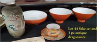 Sake set dragonware vase cup saucer Japan