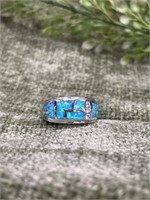 Opal Inlay Sterling Silver w/ 3 Stacked Stone Ring
