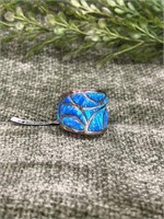 Large Band Opal Inlay .925 Sterling Silver Ring