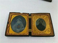 2 daguerreotype set of a soldier in and out of