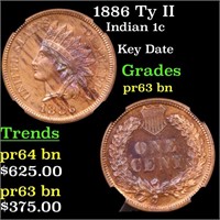 1886 Ty II Indian 1c Graded pr63 bn