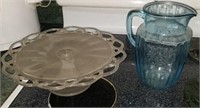 Cake Stand & Blue Pitcher