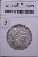 1913 D ANAX XF45 BARBER HALF DOLLAR