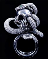 Skull And Snake Diamond Ring 18K Gold