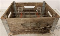 Metal and Wood Dairy Crate and 2 1/2pt Bottles