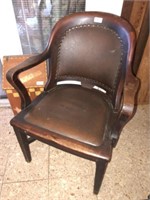Vintage Walnut Courthouse Arm Chair  (Leathe Seat)