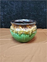 Green and brown glazed Roseville pottery bowl
