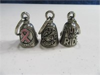 (3) Metal Keychain Bells Army~Cure~MotorCycle