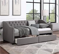 Upholstered Twin Size daybed with Drawers, Gray