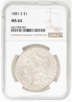 Coin 1881-S Morgan Silver Dollar NGC-MS64