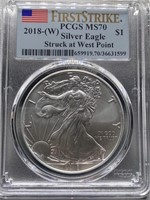 2018-W PCGS MS70 Silver Eagle .999 Fine Silver