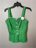 Vintage 1970s Womens Top Button Up Green