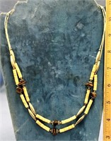 Double  strand silver bead necklace with tiger eye