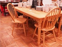 Five-piece light wood dining set: table,