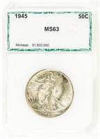 Coin 1945 Walking Liberty Half Dollar-PCI-MS63