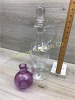 CRYSTAL DECANTER WITH STOPPER/ PURPLE DECANTER