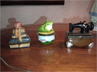 3 great miniature hinged figural trinket boxes