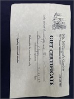 Mr. McGregor’s Garden $50 Gift Certificate