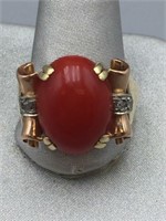 14k yellow/rose gold red stone ring