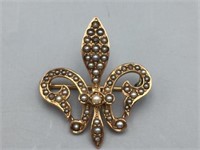 14 karat gold Fleur de Lis pin with seed pearls;