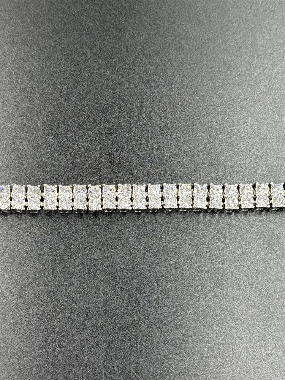 Silver Over White Sapphire 2 Row Tennis Bracelet