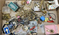 Box Full Of Vintage Jewelry, Brooches, Watches,