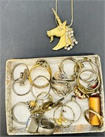 Beautiful Unicorn Necklace & Box Of Rings