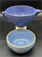 Vintage Blue Batter Bowl & Blue Stoneware Bowl