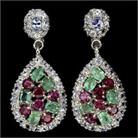 Natural Emerald Rhodolite Garnet Tanzanite Earring