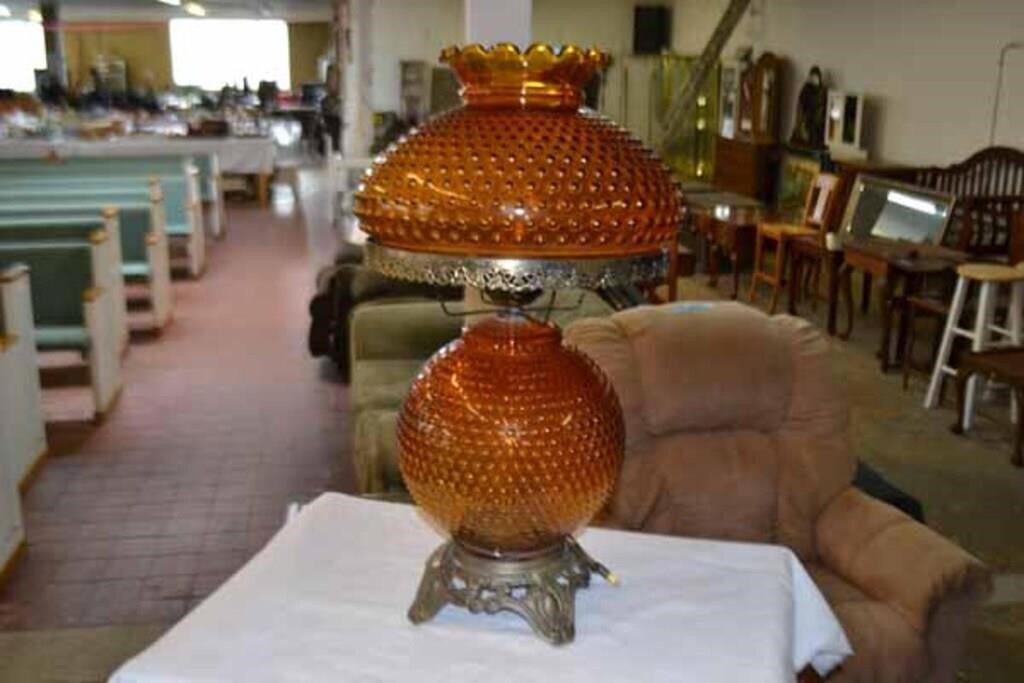 Amber Hobnail GWTW Style Lamp